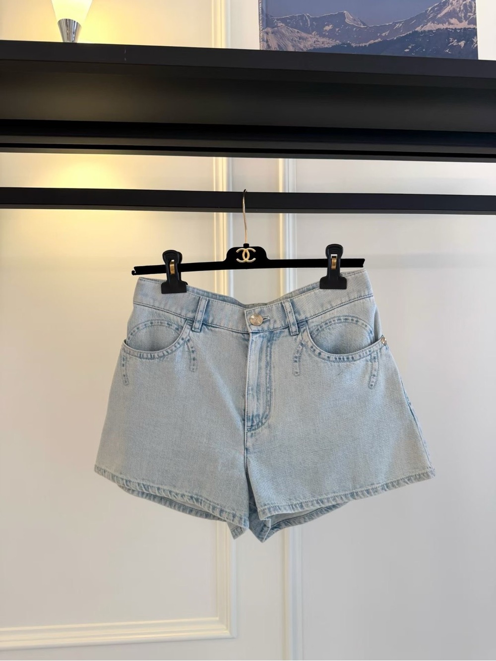 Authentic CHANEL Light Blue Denim Jean Shorts